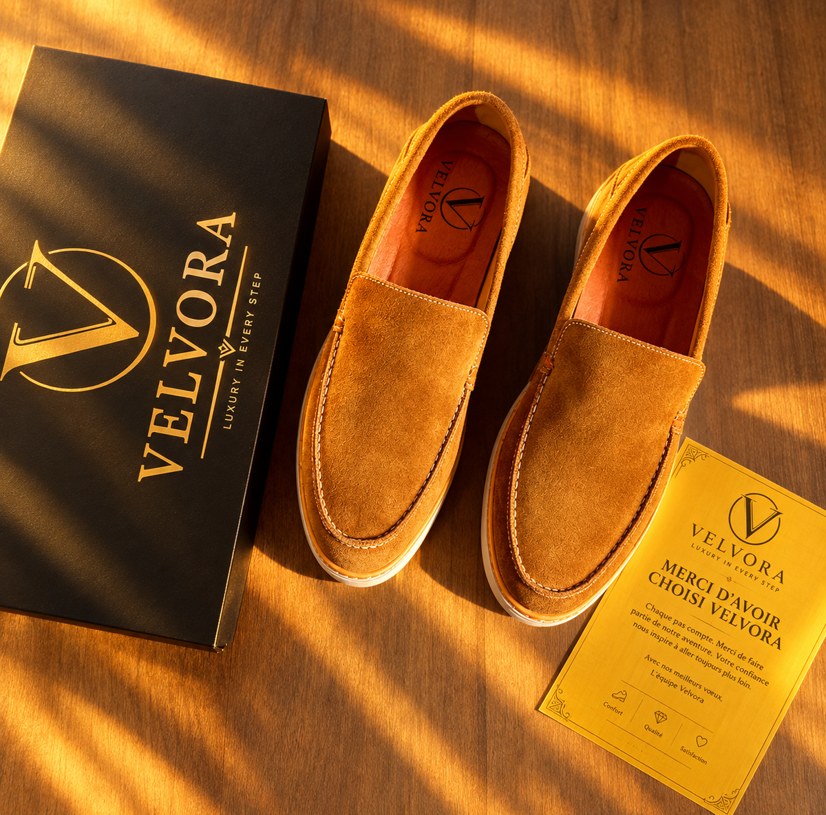 Mocassin VELVORA Bleu Marine porté en extérieur